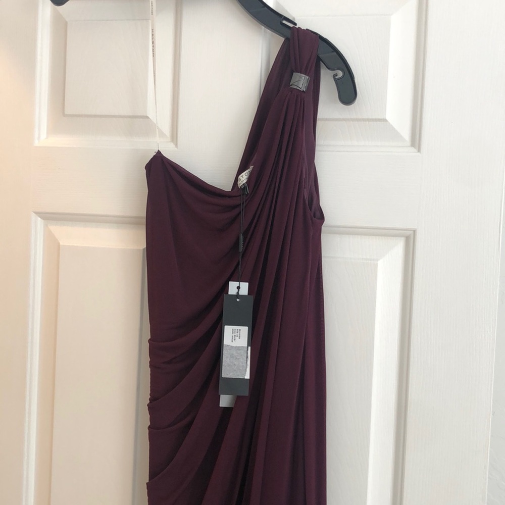 HALSTON HERITAGE One shoulder purple evening dress